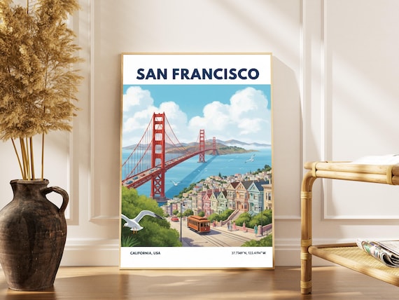 San Francisco Golden Gate Bridge California Vintage Travel Poster