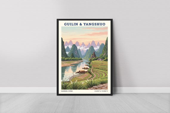 Guangxi Landscape Travel Poster Vintage Art Print