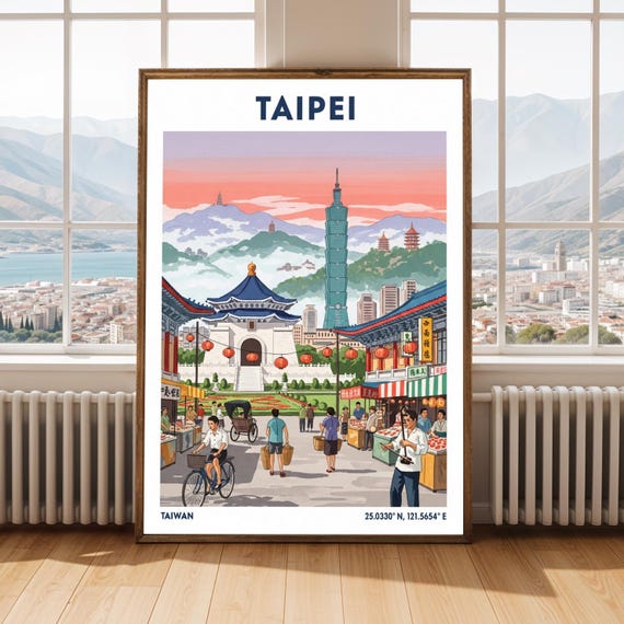 Taipei Street Market Art Print Taiwan Cityscape Gouache Painting