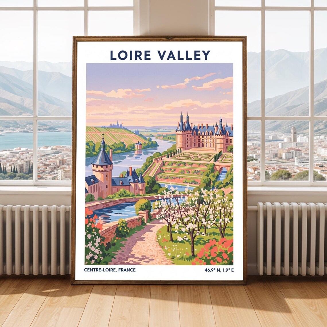 Loire Valley France Travel Chateau River Garden Blossoms Spring Poster