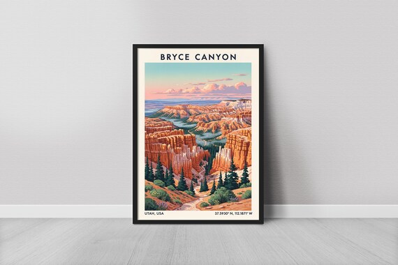 Bryce Canyon National Park Travel Poster Utah USA Orange Hoodoos
