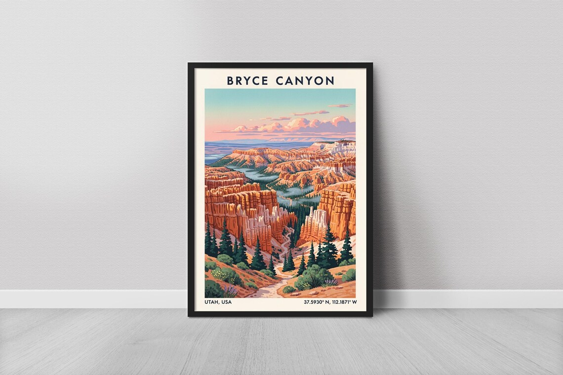 Bryce Canyon National Park Travel Poster Utah USA Orange Hoodoos