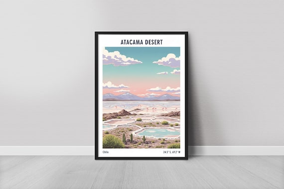 Atacama Desert Chile Salt Flats Flamingos Sunset Travel Poster