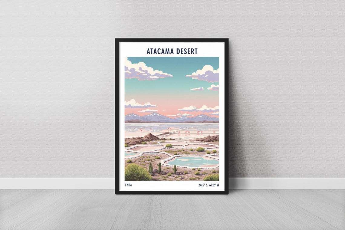 Atacama Desert Art Print Minimalist Pink Sunset And Salt Flats