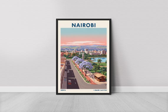 Nairobi Cityscape Travel Poster Retro Urban Art Print