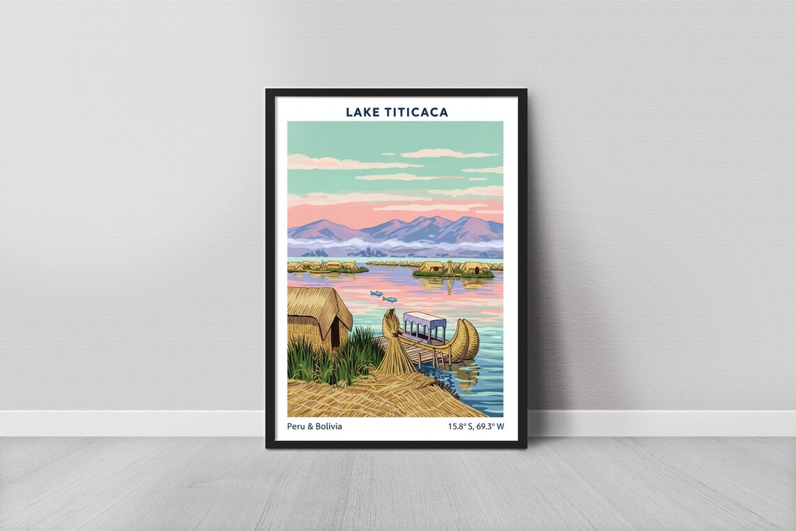 Lake Titicaca Peru Bolivia Reed Boat Floating Islands Travel Poster