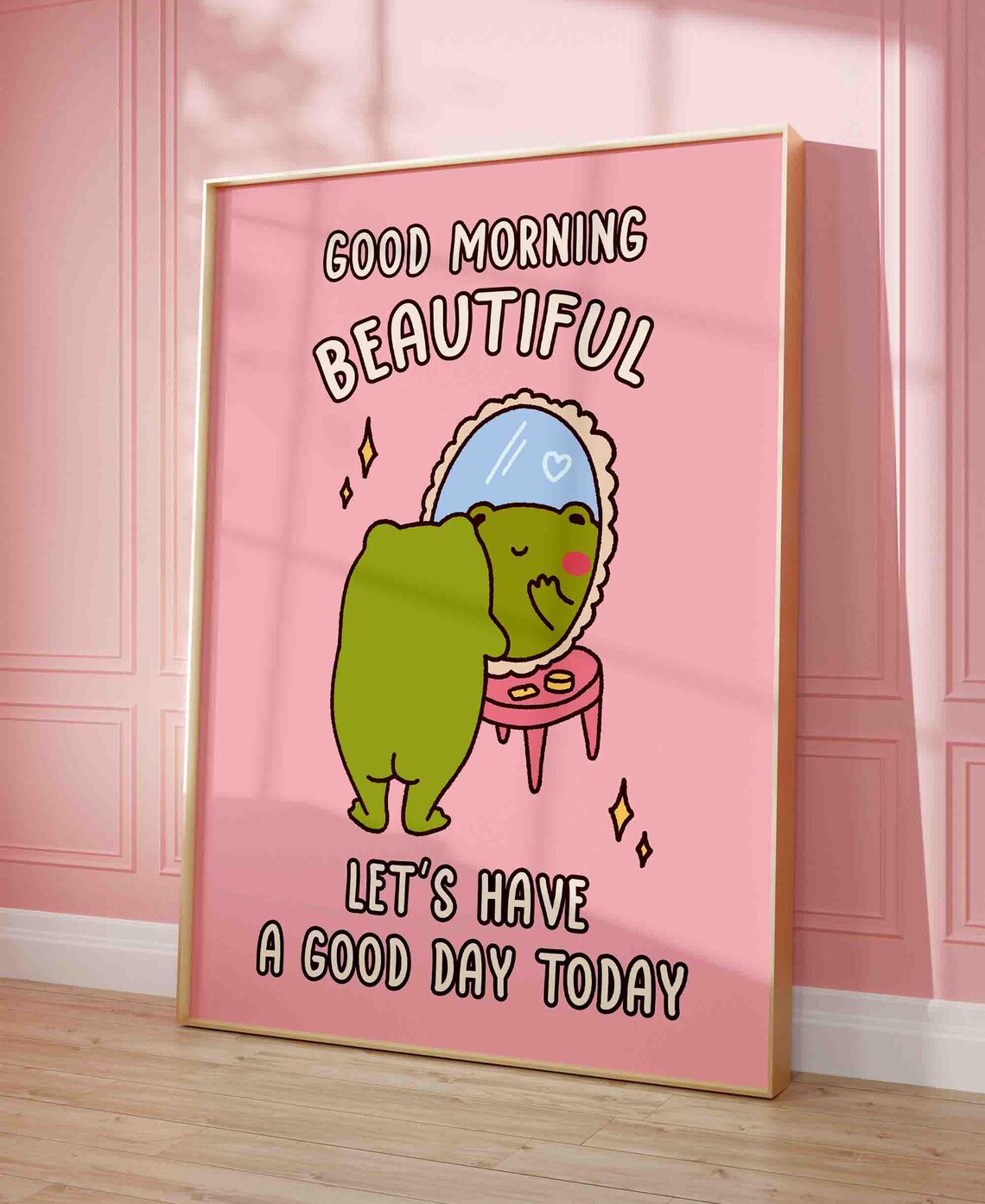 Coquette Frog Poster Girly Pink Wall Art Print Cute Toad Uplifting Trendy Positive Quote Unframed Shipped