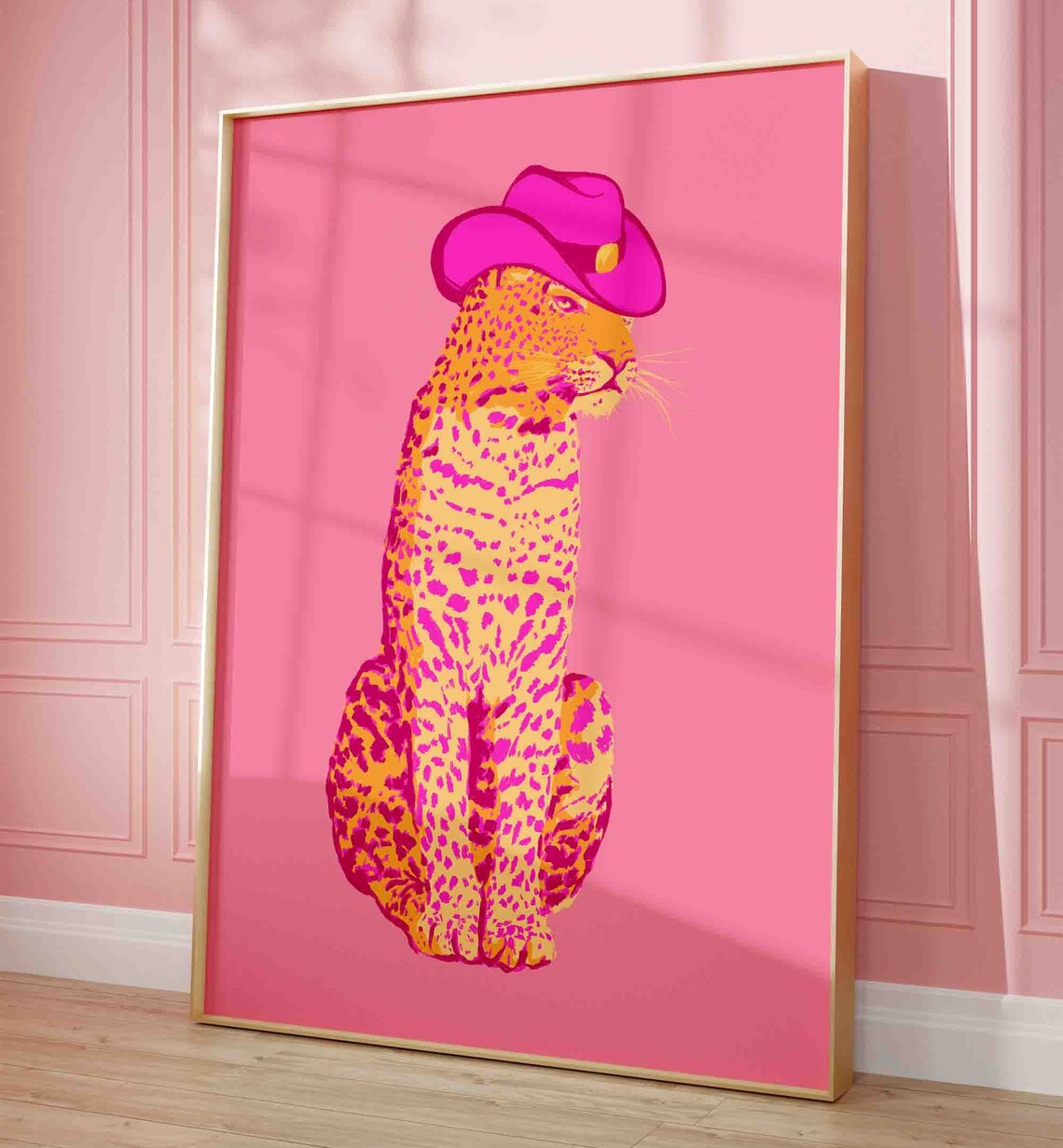 Pink Orange Cowboy Hat Leopard Pop Art Maximalist Animal Poster