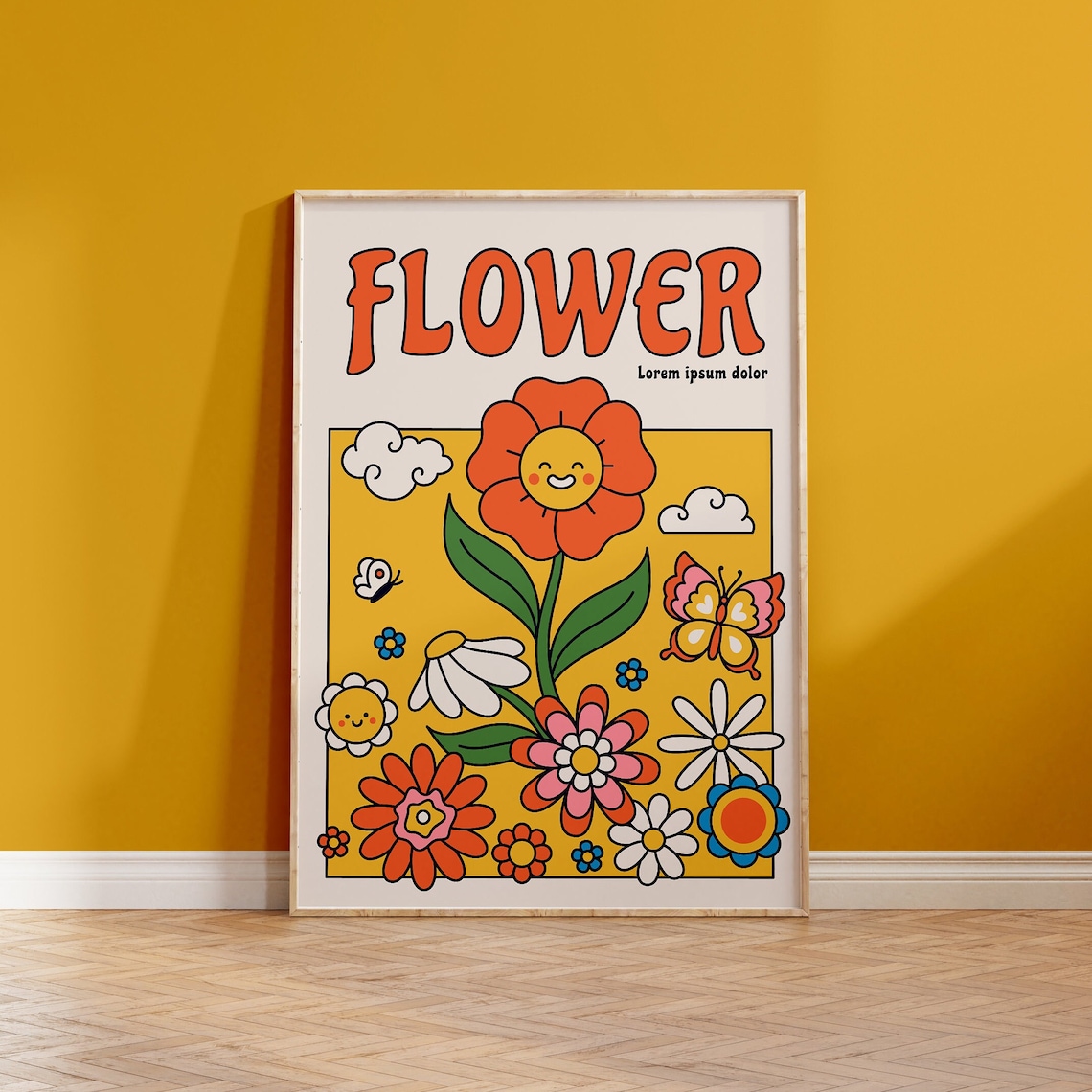 Groovy Flower 70s Floral Butterfly Retro Flower Power Design Poster