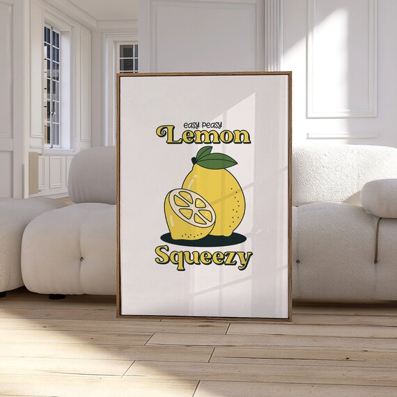 Easy Peasy Lemon Squeezy Cute Retro Fruit Kitchen Wall Poster