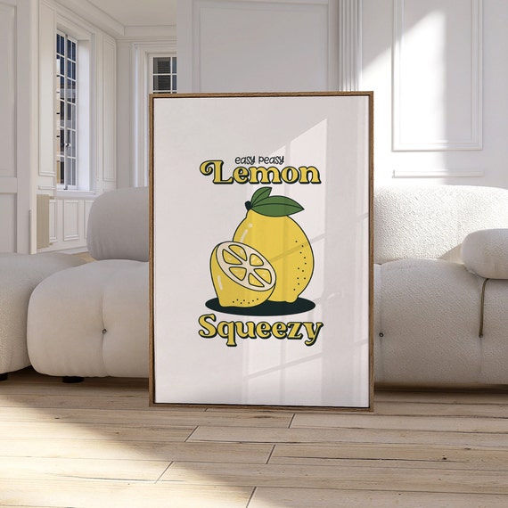 Lemon Print Easy Peasy Squeezy Cute Food Gallery Wall Kitchen Art 2449