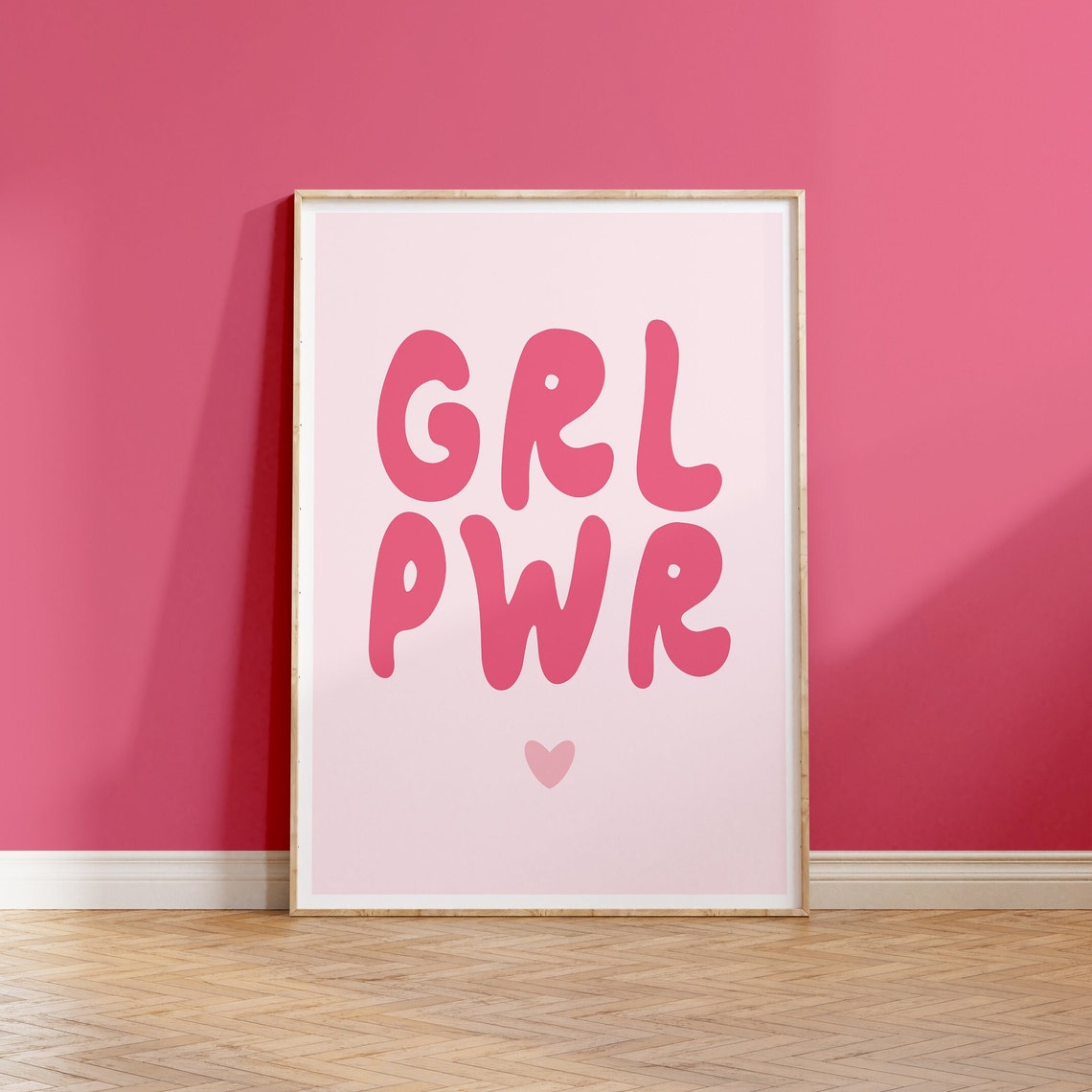 GRL PWR Pink Feminist Typography Statement Empowering Quote Poster