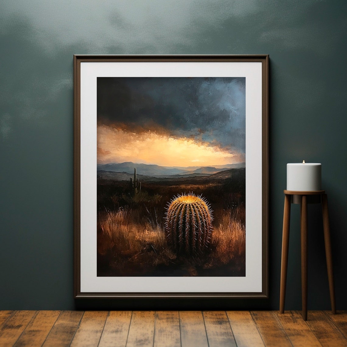 Golden Barrel Cactus Desert Sunset Moody Southwest Desert Poster - Image 4