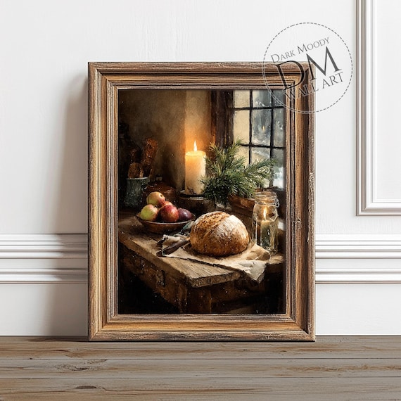 Rustic Christmas Kitchen Wall Art, Holiday Still Life