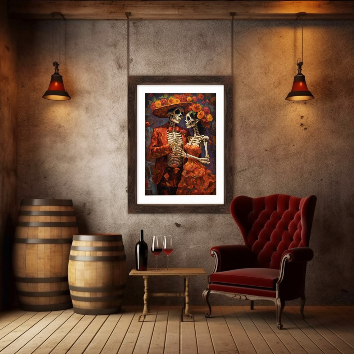 Dia De Los Muertos Skeleton Couple Art Print - Image 4