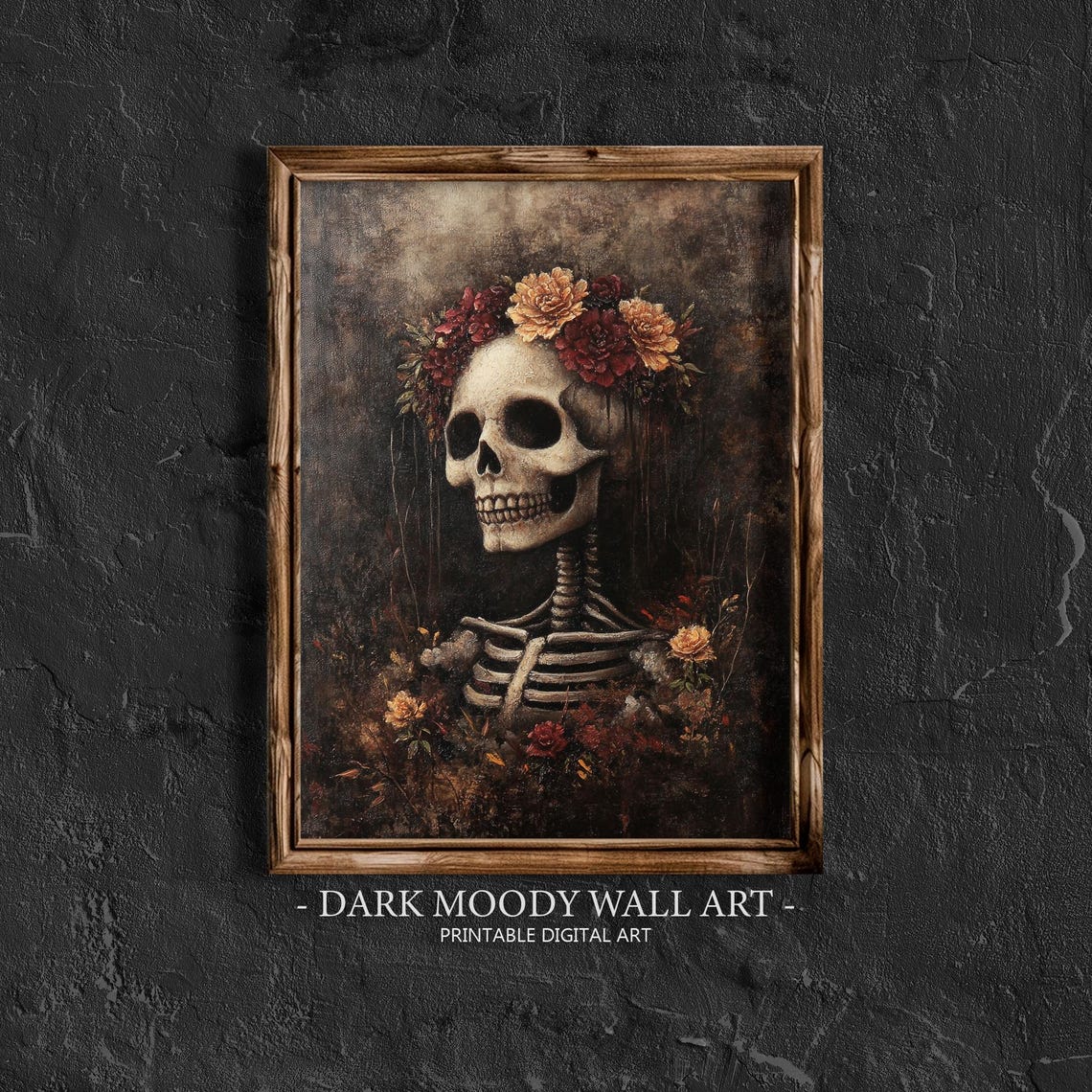 Skeleton Wearing Flower Crown Dark Romance Gothic Halloween Art Poster