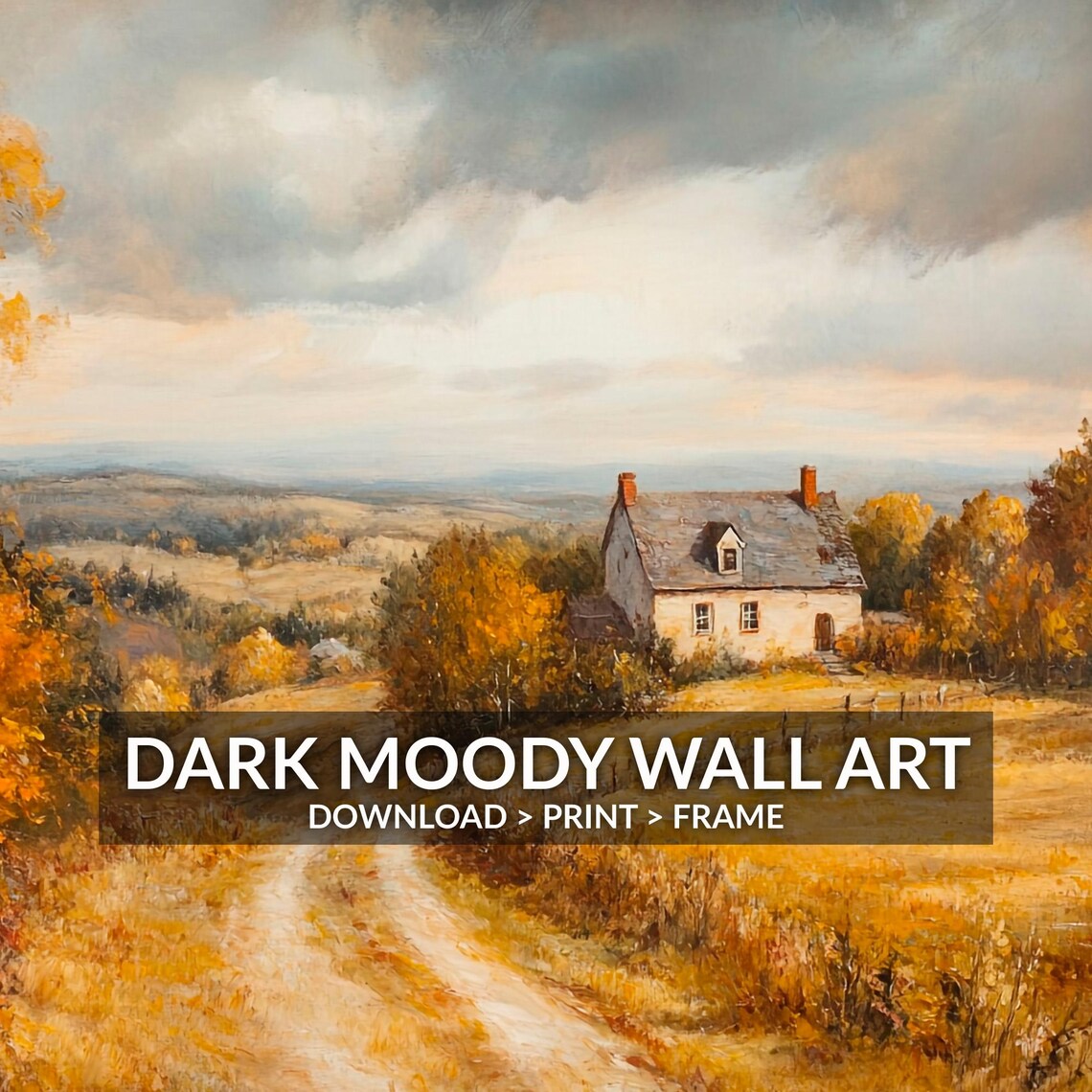Autumn Country House Dirt Road Stormy Sky Fall Landscape Painting Poster - Image 6