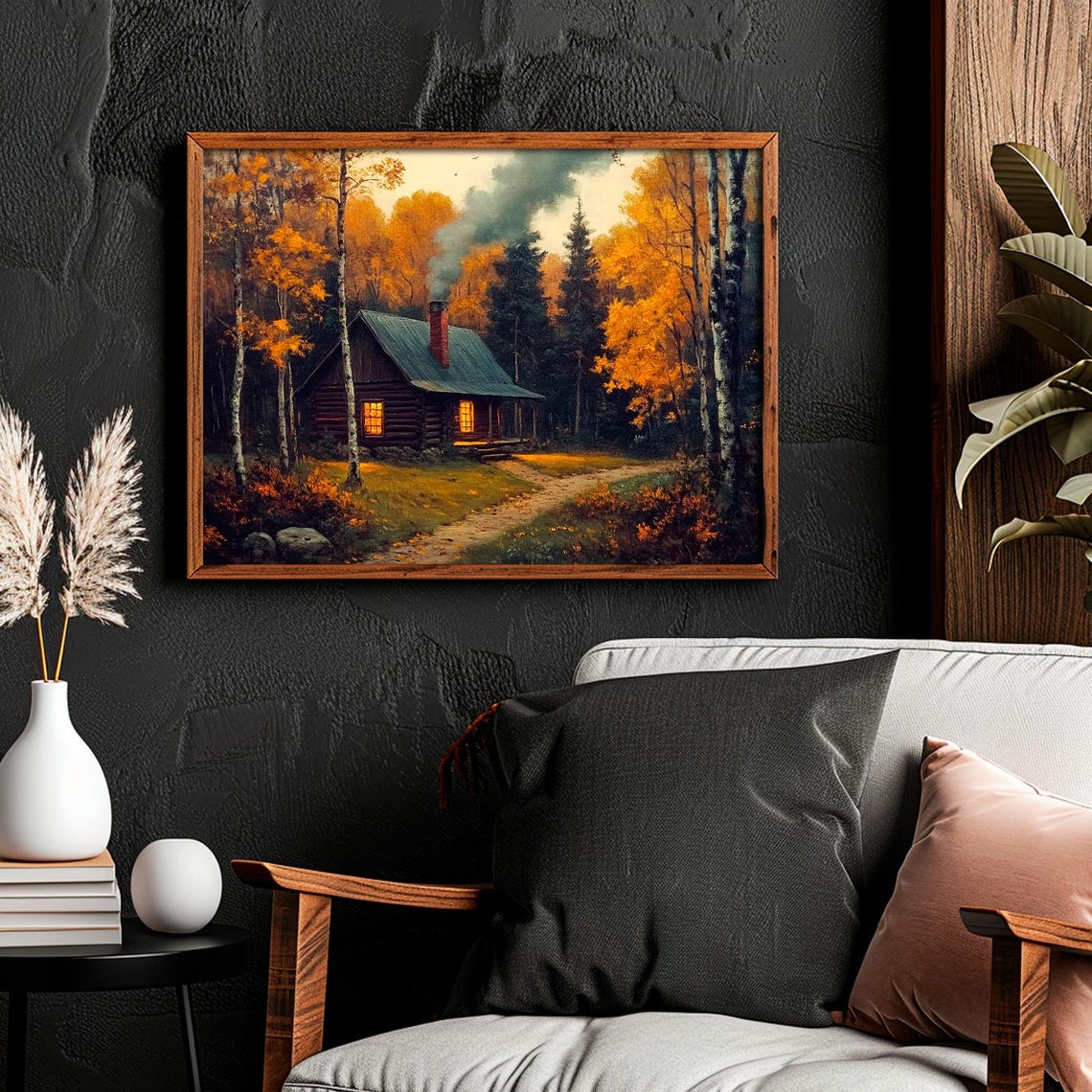 Cozy Log Cabin in Autumn Woods With Glowing Windows Rustic Fall Poster - Image 2