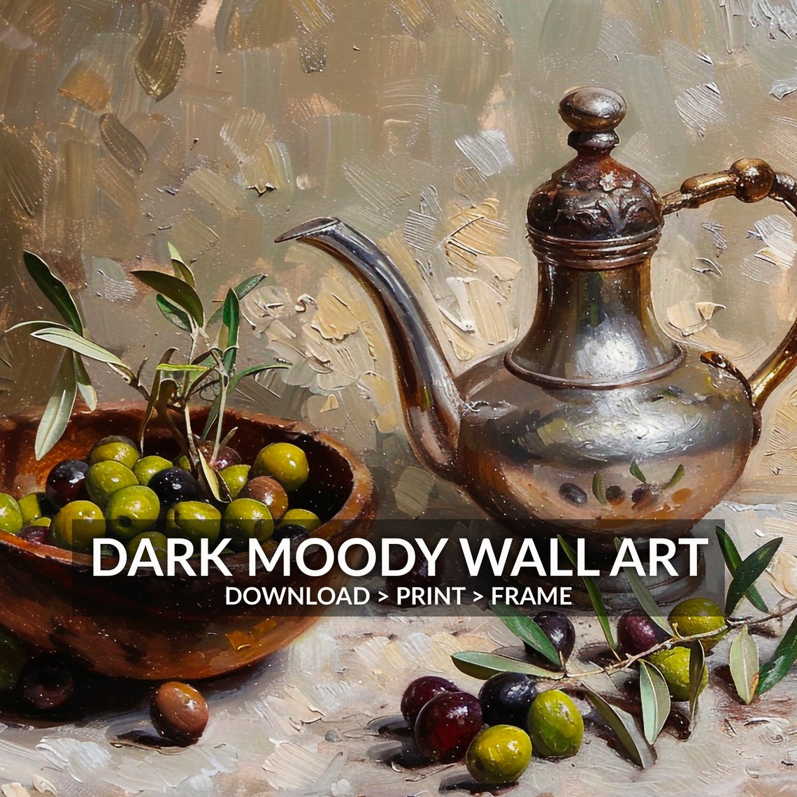 Olive Bowl Antique Silver Teapot Branch Rustic Still Life Art Poster - Image 5