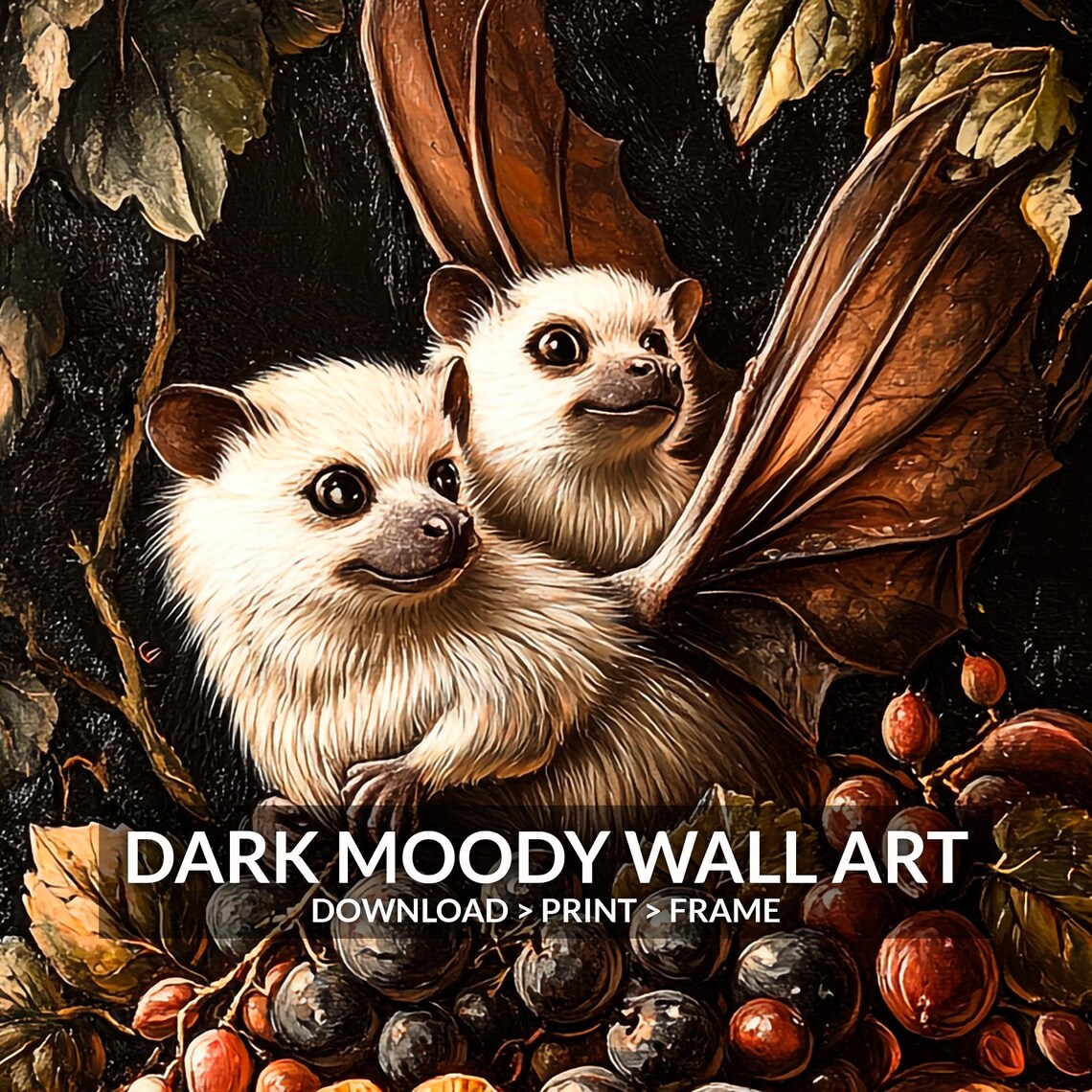 Two Cute White Bats Among Autumn Berries and Leaves Whimsical Fall Poster - Image 6