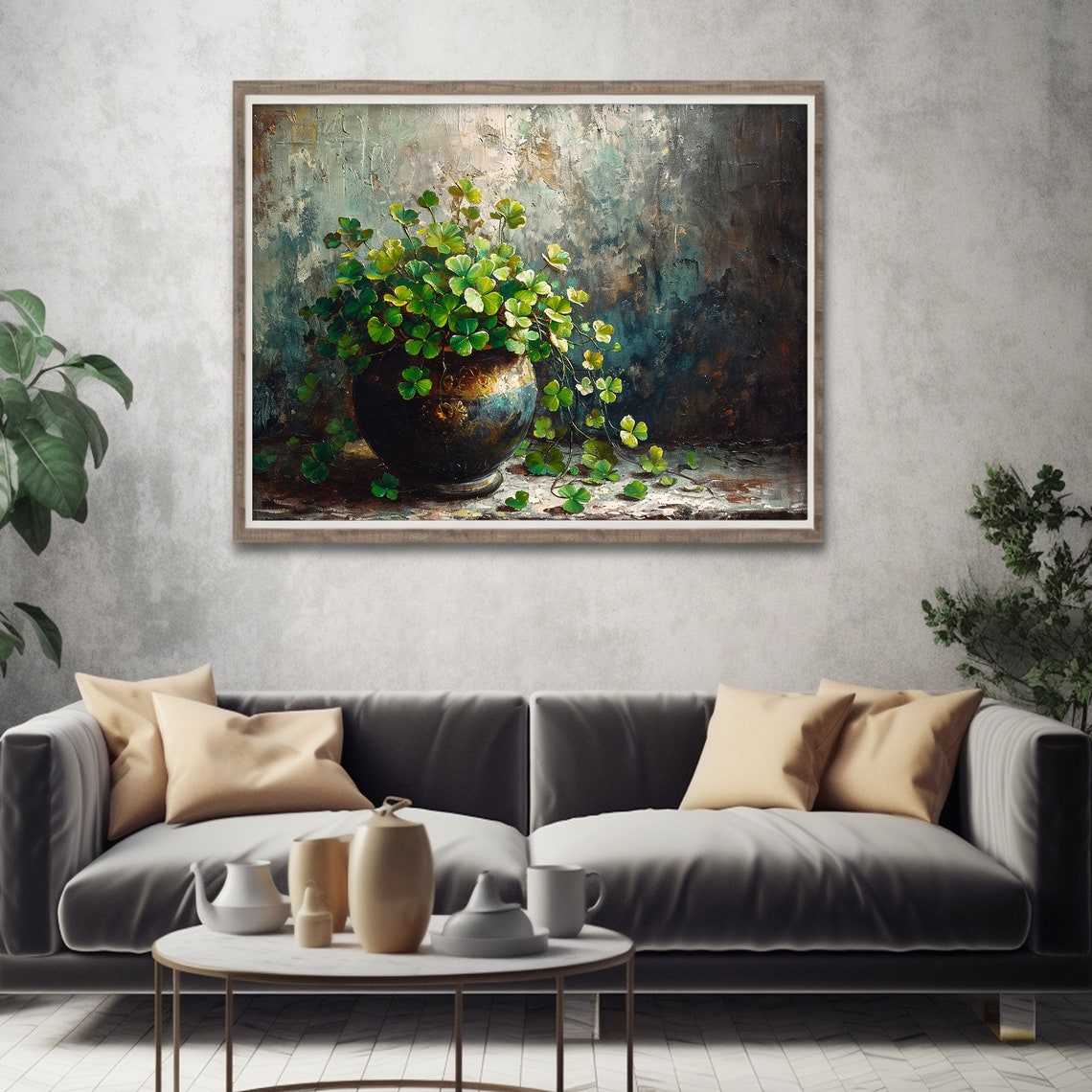 Potted Shamrocks Rustic Pot Dark Moody Irish Still Life Poster - Image 4