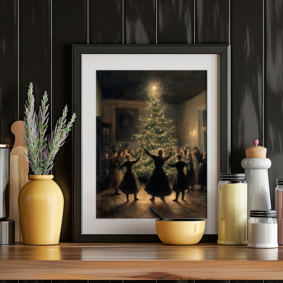 Vintage Family Dancing Around Christmas Tree Old Fashioned Art Poster - Image 4