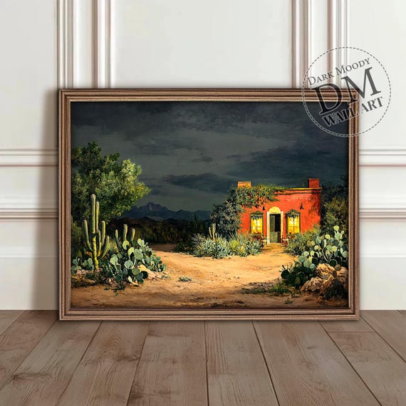 Mexican Southwestern Cactus Wall Art Rustic Adobe House Print