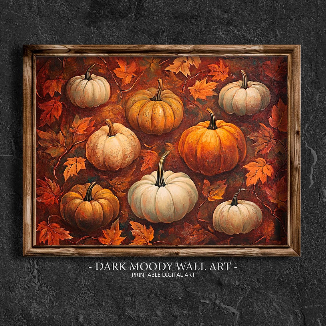 Pumpkins Fall Leaves Harvest Still Life Vintage Autumn Wall Art