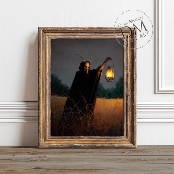 Masked Reaper Halloween Wall Art Print Gothic Dark Figure With Lantern