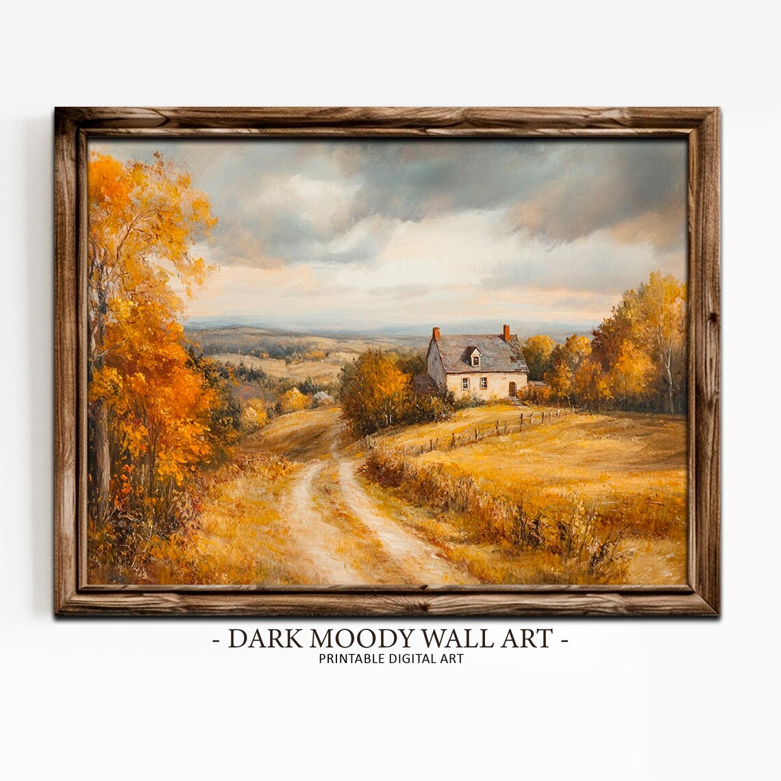 Autumn Country House Dirt Road Stormy Sky Fall Landscape Painting Poster - Image 2