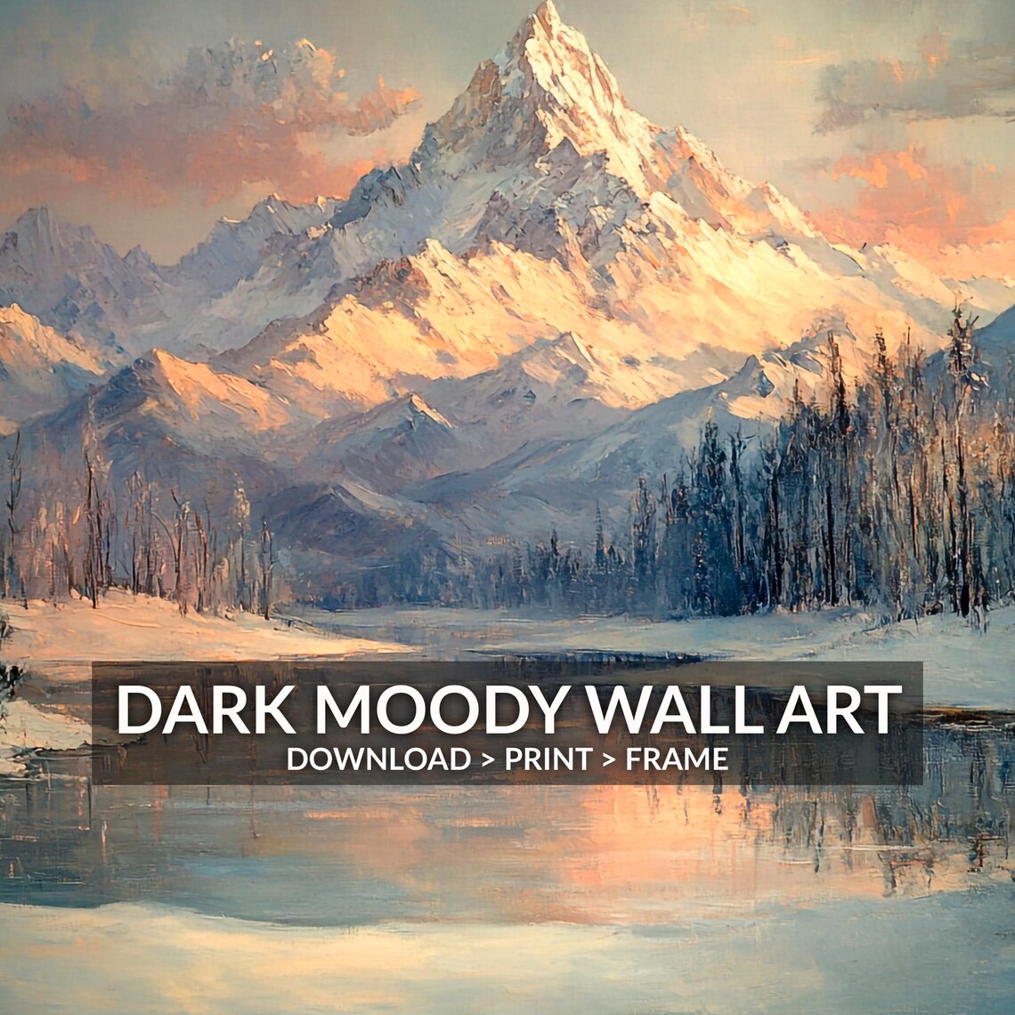 Winter Mountains Landscape, Rustic Moody Art Print - Image 6