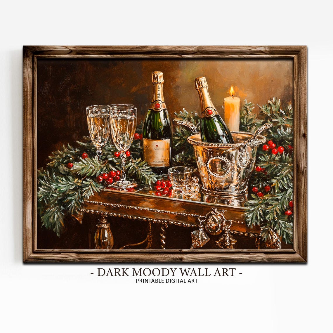 Champagne Bottles in Ice Bucket With Glasses Holiday Wall Art - Image 2