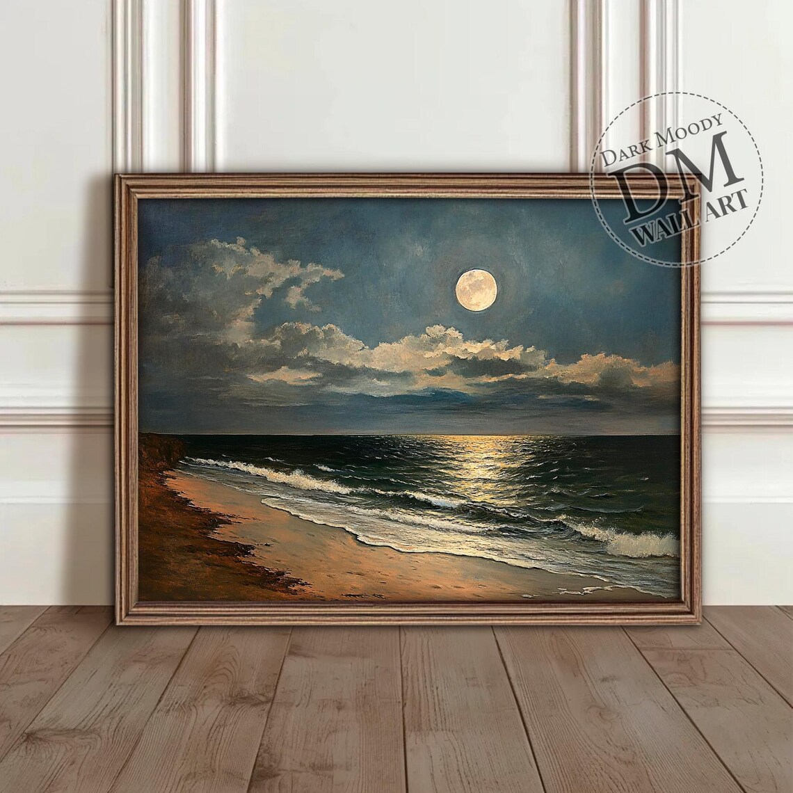 Moonlit Beach Dark Gothic Ocean Seascape Art Print