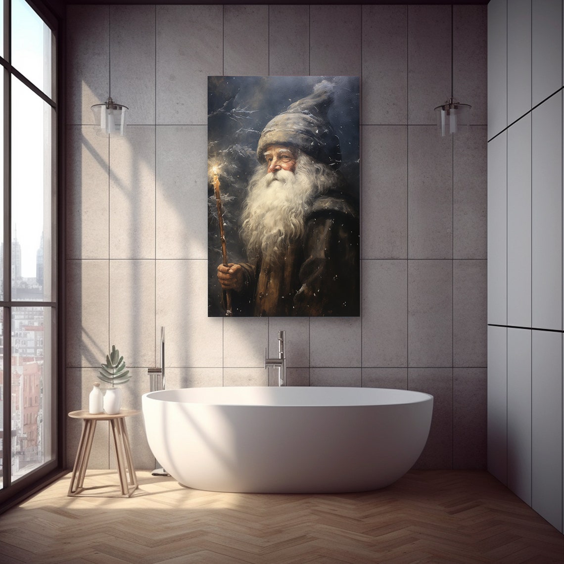 Santa Claus Lantern Snowy Night Winter Wanderer Painting Poster - Image 2