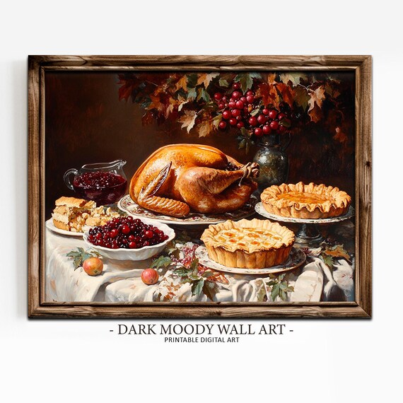 Thanksgiving Turkey Feast Pies Cranberries Holiday Table Still Life Poster