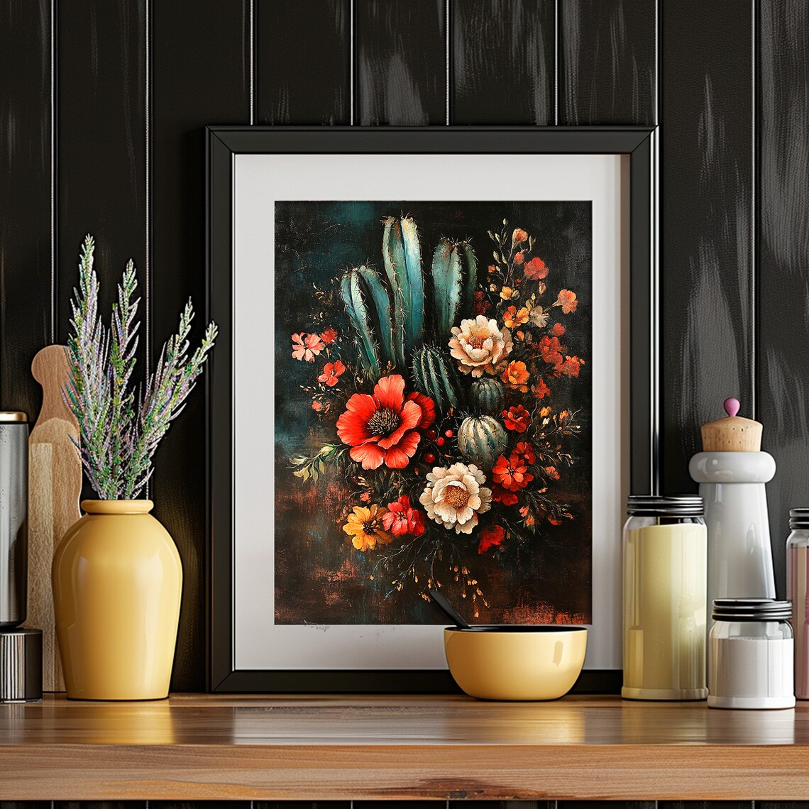 Vintage Flowers And Cactus, Gothic Floral Art Print - Image 4