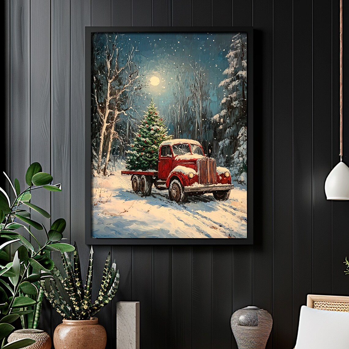 Christmas Truck Art Print, Vintage Farmhouse Decor - Image 4