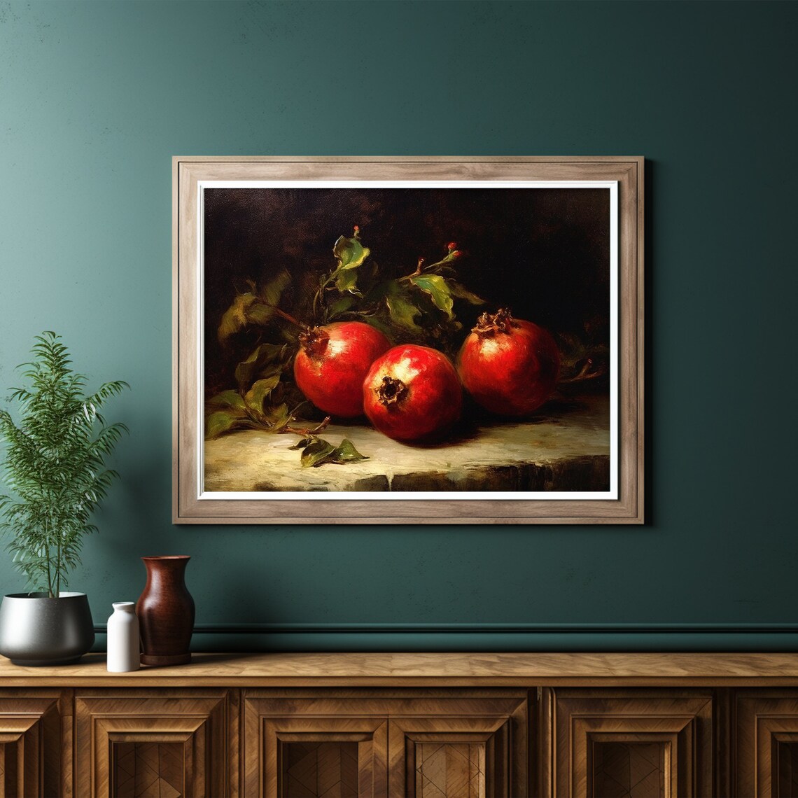 Vintage Pomegranate Art Print, Rustic Kitchen Still Life - Image 6