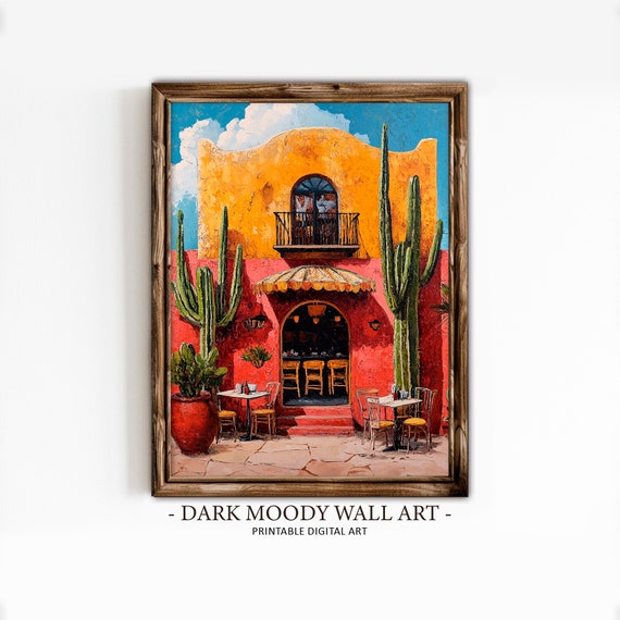 Mexican Restaurant Print Mexican Wall Art Traditional Mexican House Architecture Art Mexican Courtyard Cinco De Mayo Day Decor