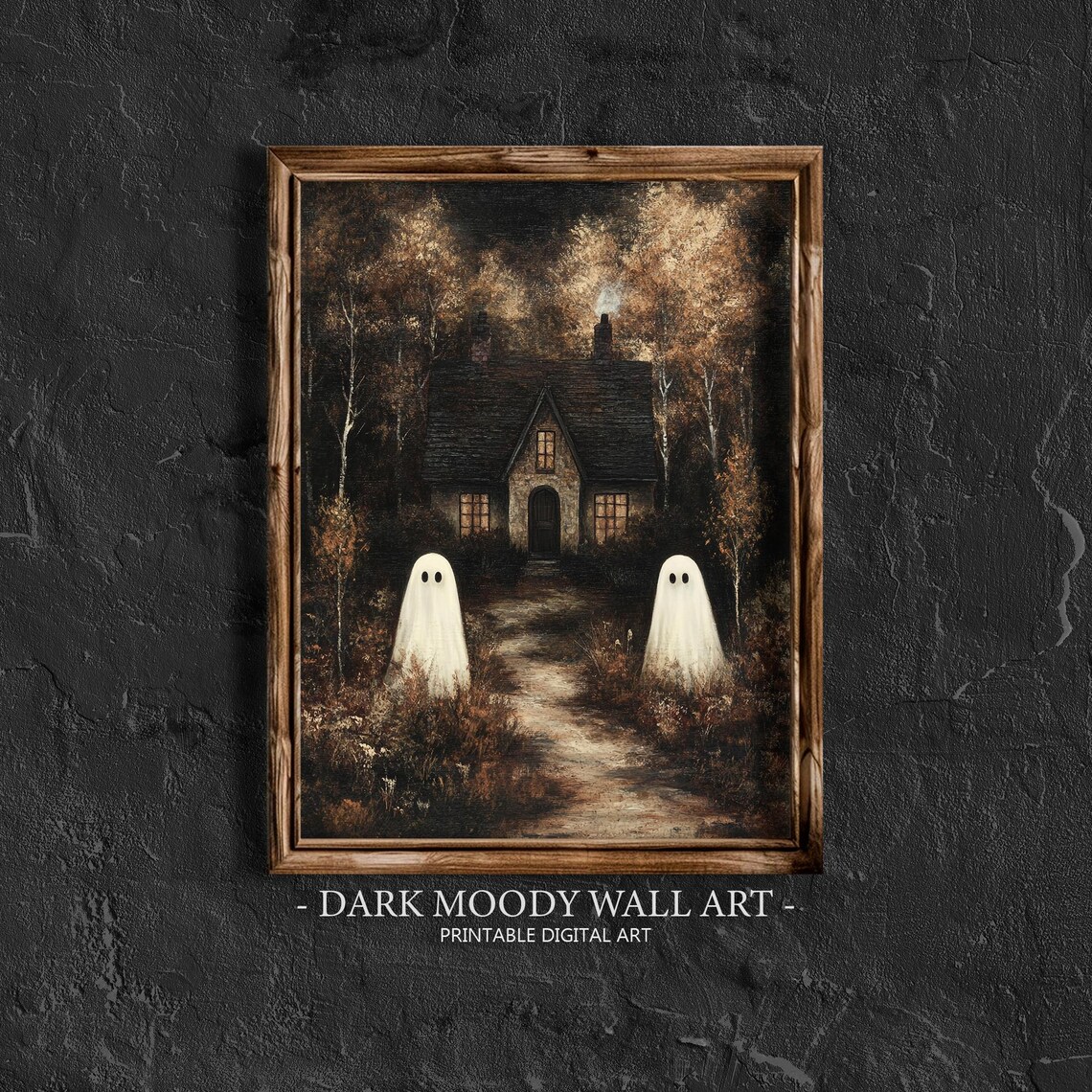 Dark Cottage With Ghosts, Vintage Halloween Art Print