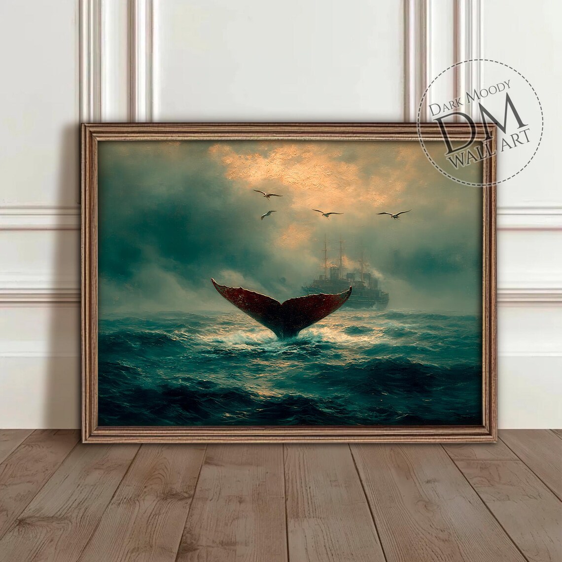 Whale Tail Moody Nautical Ocean Seascape, Art Print