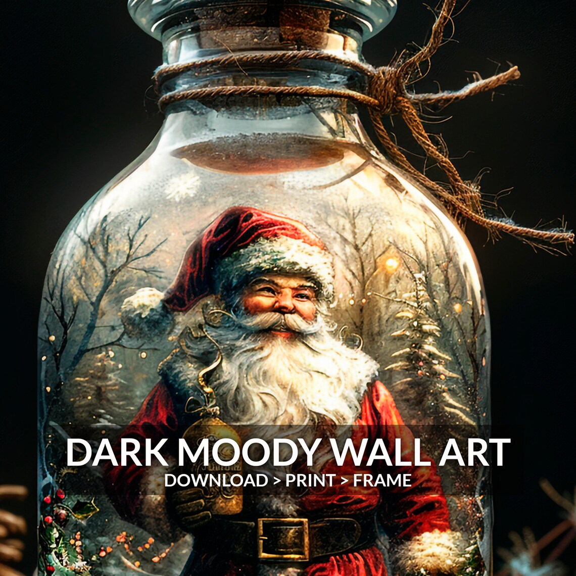 Vintage Santa Claus In Glass Bottle Snow Scene Holiday Art Poster - Image 6