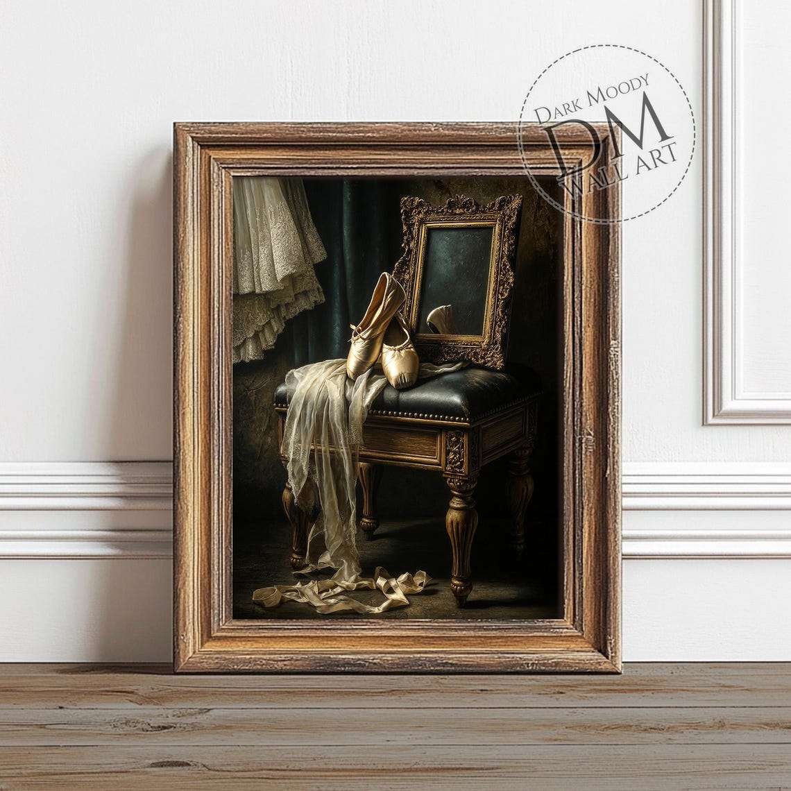 Ballet Pointe Shoes on Victorian Stool Dark Academia Still Life Poster
