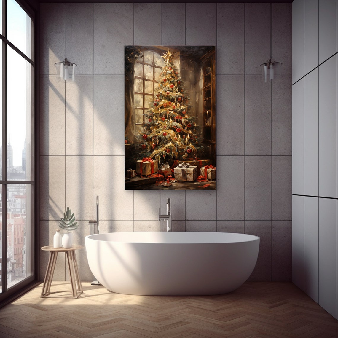 Victorian Christmas Tree Gifts Window Candlelight Painting Poster - Image 4