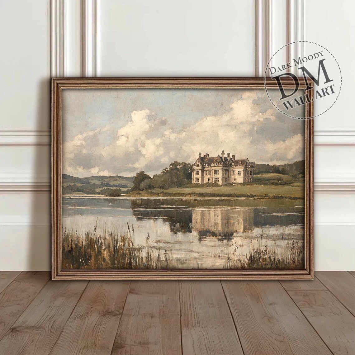 English Castle By Lake Landscape Art Print, Victorian