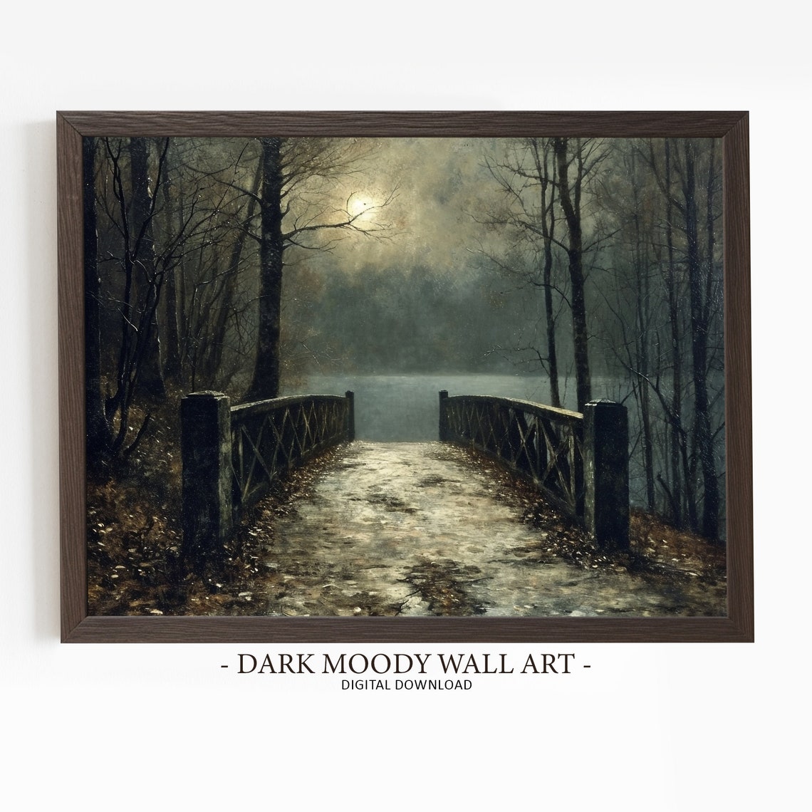 Moody Park Alley Print Dark Forest Print Lake Painting Moonlight Landscape Prints Rustic Wall Decor