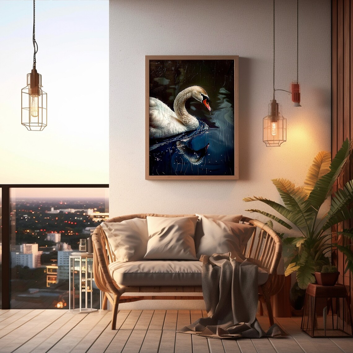White Swan Portrait Dark Moody Water Painting Vintage Bird Wall Art - Image 4
