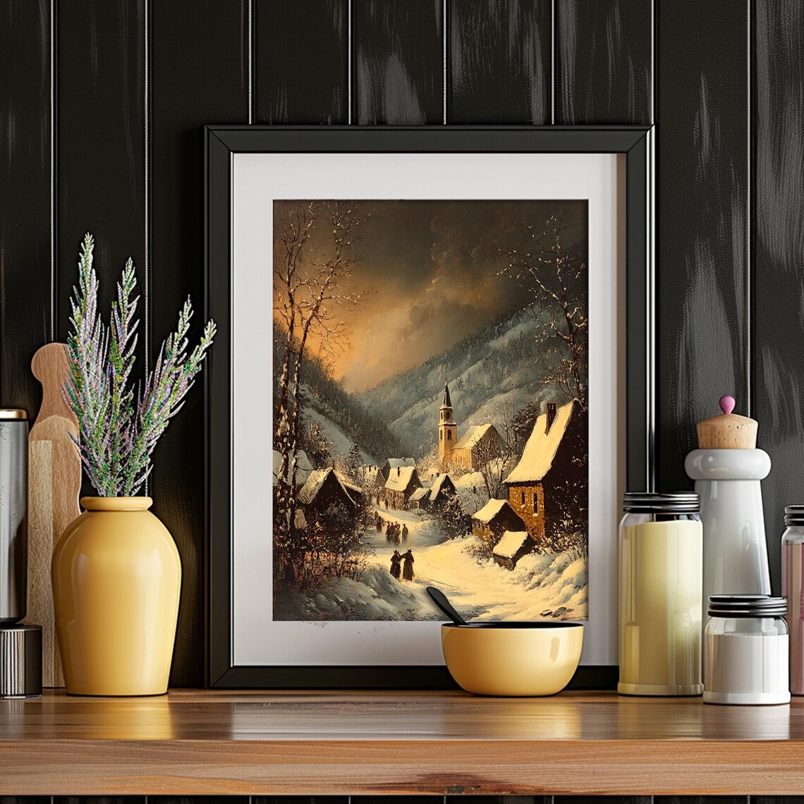 Christmas Silent Night Star Print, Snowy Village Church - Image 6