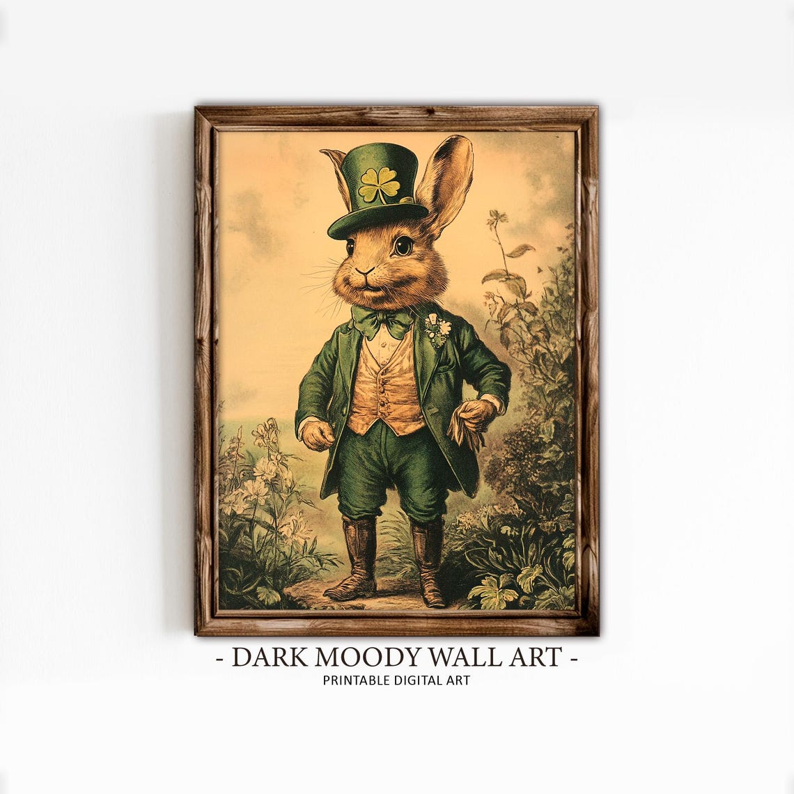 Dapper Rabbit In Green Suit Top Hat Shamrock St Patricks Day Wall Art
