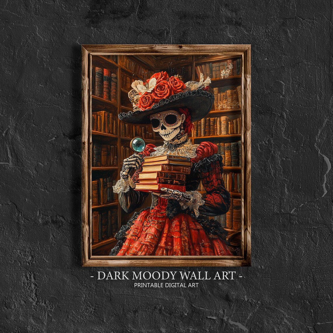 Day of the Dead Catrina Librarian Books Library Sugar Skull Gothic Portrait Poster